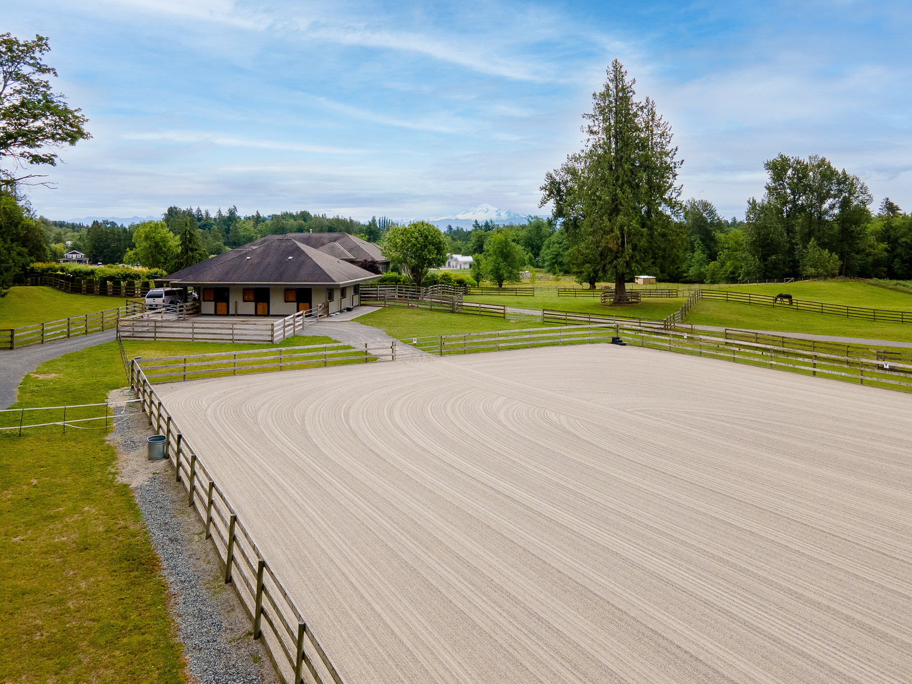Modern equestrian estate aerial view